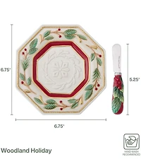 Fitz and Floyd Woodland Holiday Collection Snack Plate with Spreader