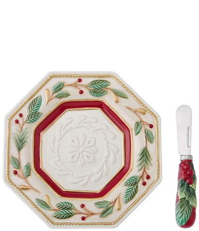 Fitz and Floyd Woodland Holiday Collection Snack Plate with Spreader