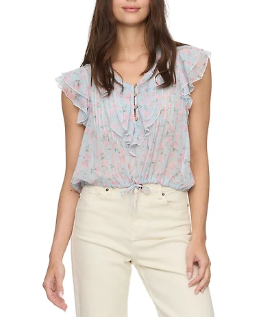 Flag and Anthem Alina Floral Flutter Sleeve Blouse