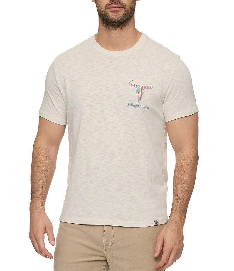 Flag and Anthem Americana Bull Skull Short Sleeve T-Shirt