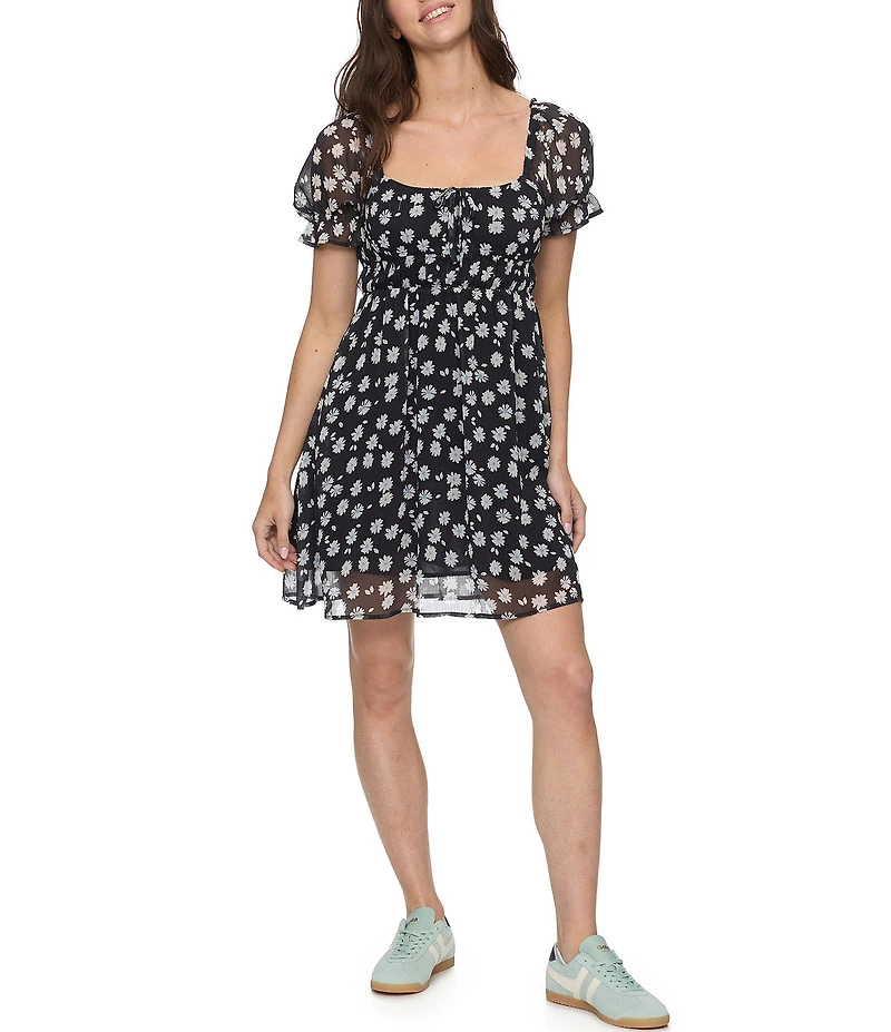 Flag and Anthem Aubrey Printed Puffed Sleeve Tie Front Mini Dress