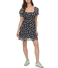 Flag and Anthem Aubrey Printed Puffed Sleeve Tie Front Mini Dress