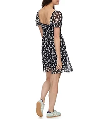 Flag and Anthem Aubrey Printed Puffed Sleeve Tie Front Mini Dress