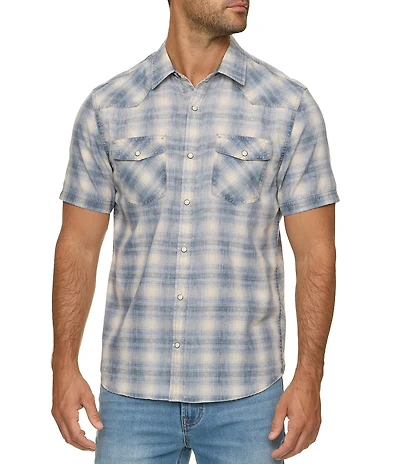 Flag and Anthem Bourne Vintage Soft Western Plaid Short Sleeve Shirt