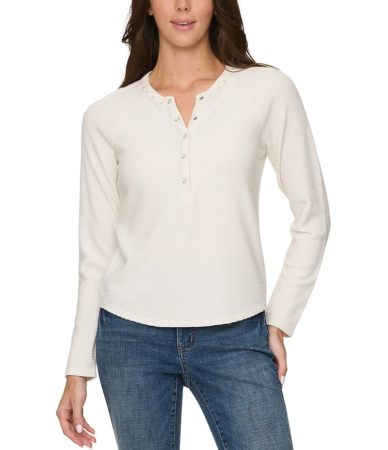 Flag and Anthem Cambria Henley Neck Long Sleeve Waffle Knit Top