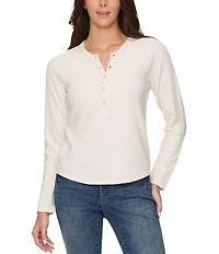Flag and Anthem Cambria Henley Neck Long Sleeve Waffle Knit Top