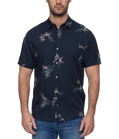 Flag and Anthem Charleston Tropical Flower Print Short Sleeve Shirt