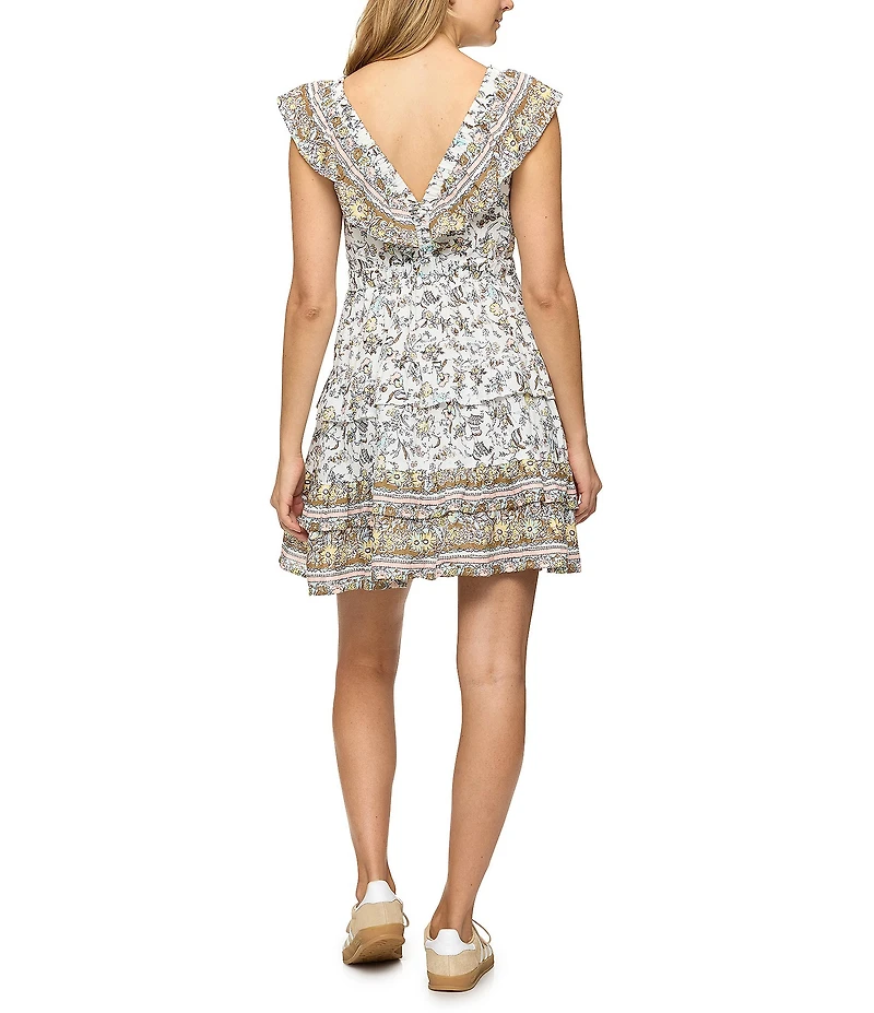 Flag and Anthem Clio Ruffled Floral Print Sleeveless Mini Dress
