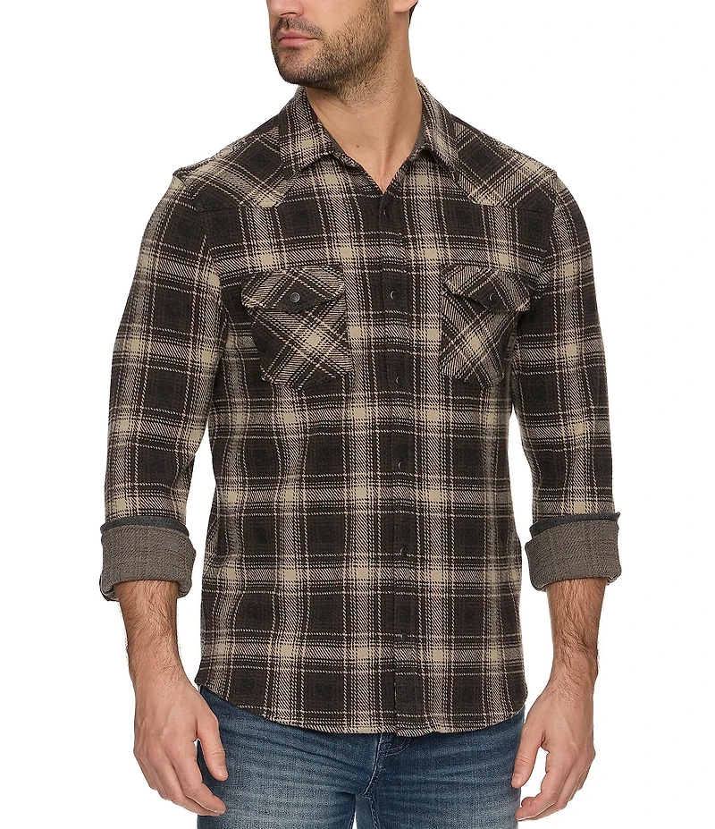 Flag and Anthem Desert Son Long Sleeve Plaid Hero Stretch Performance Flannel Western Shirt