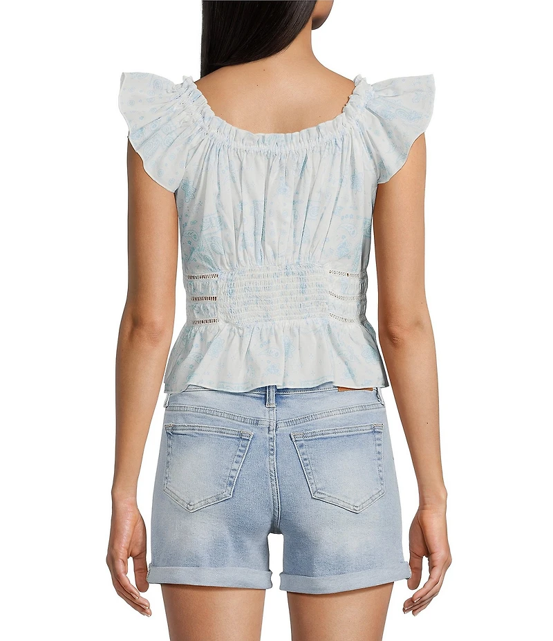 Flag and Anthem Elena Short Flutter Sleeve Light Printed Top