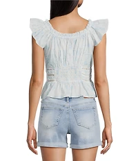 Flag and Anthem Elena Short Flutter Sleeve Light Printed Top