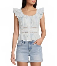 Flag and Anthem Elena Short Flutter Sleeve Light Printed Top