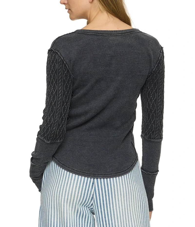 Flag and Anthem Hattieville Mixed Media Long Sleeve Cable Knit Henley T-Shirt