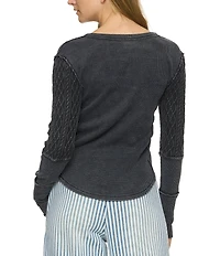 Flag and Anthem Hattieville Mixed Media Long Sleeve Cable Knit Henley T-Shirt