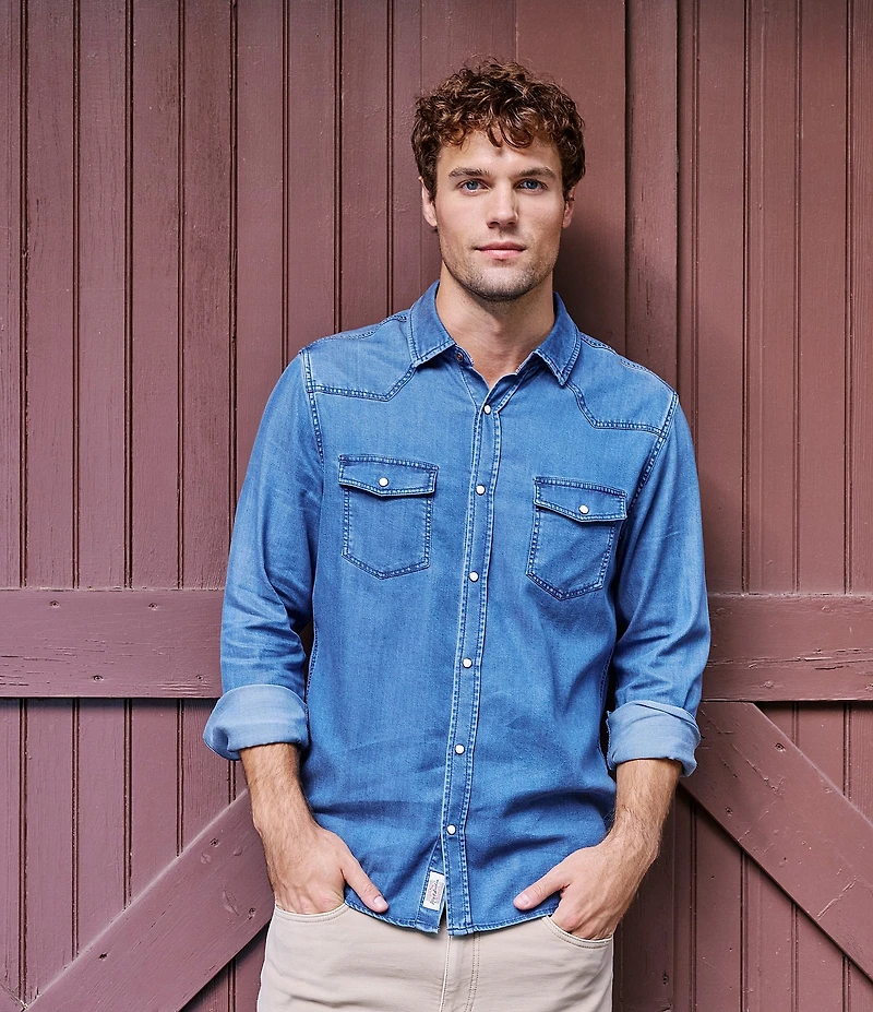 Flag and Anthem Long Sleeve Sacramento Stretch Chambray Western Shirt