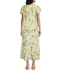 Flag and Anthem Lucy Floral V-Neck Short Sleeve Smocked High Waist Midi Dress