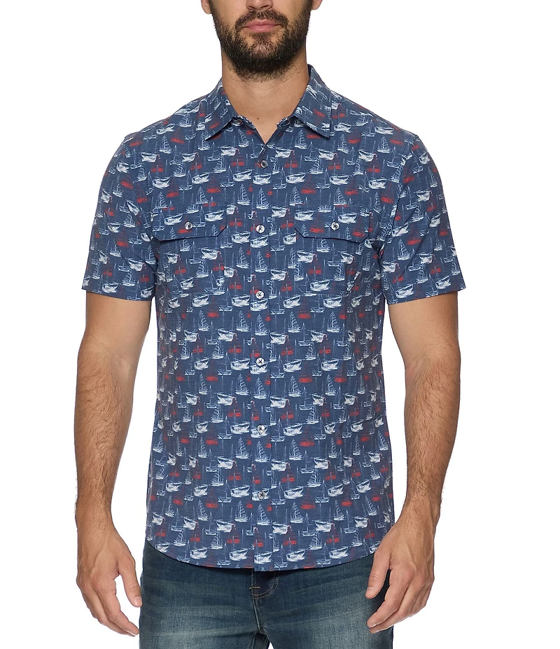 Flag and Anthem Perkins Boat Printed UPF Performance Short Sleeve Woven Shirt