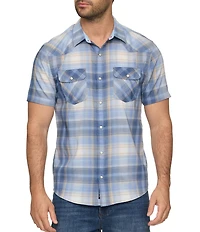 Flag and Anthem Plaid Print Short Sleeve UPF Performance Western Shirt