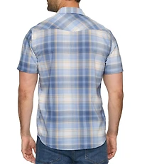 Flag and Anthem Plaid Print Short Sleeve UPF Performance Western Shirt