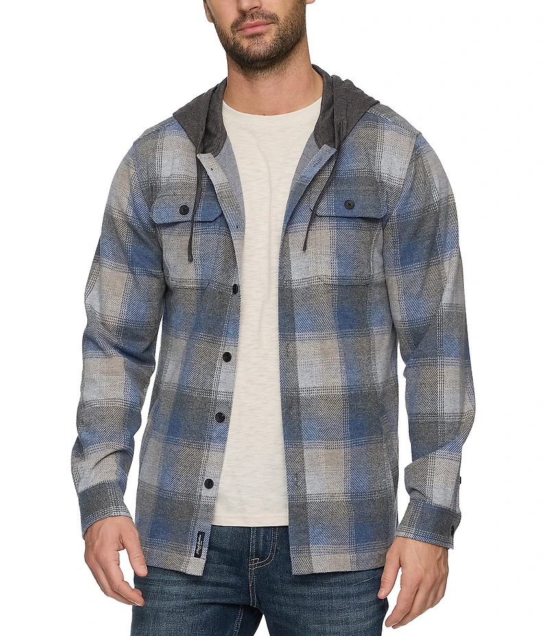 Flag and Anthem Poston Hero Stretch Hooded Long Sleeve Plaid Flannel Hoodie
