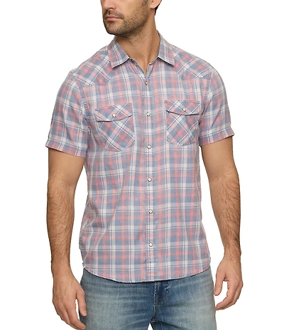 Flag and Anthem Sanger Plaid Short Sleeve Vintage Woven Western Shirt