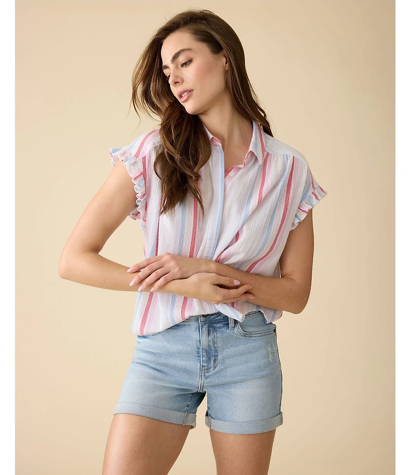 Flag and Anthem Short Ruffle Sleeve Striped Roseville Shirt