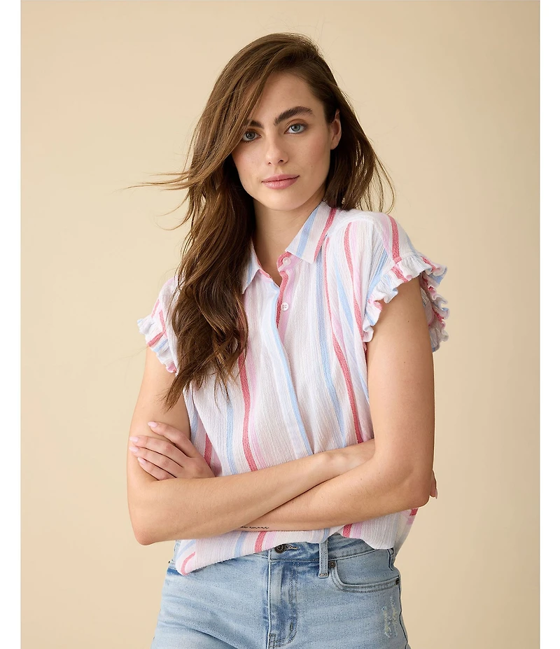 Flag and Anthem Short Ruffle Sleeve Striped Roseville Shirt