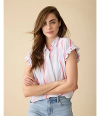 Flag and Anthem Short Ruffle Sleeve Striped Roseville Shirt