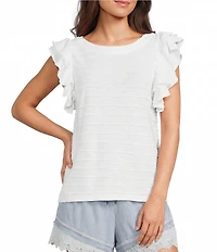 Flag and Anthem Valerie Scoop Neck Short Flutter Sleeves Ribbed Top