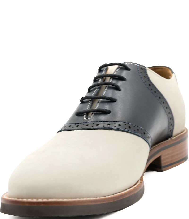 Flag LTD. Men's Copley Nubuck Leather Brogue Detail Saddle Dress Oxfords