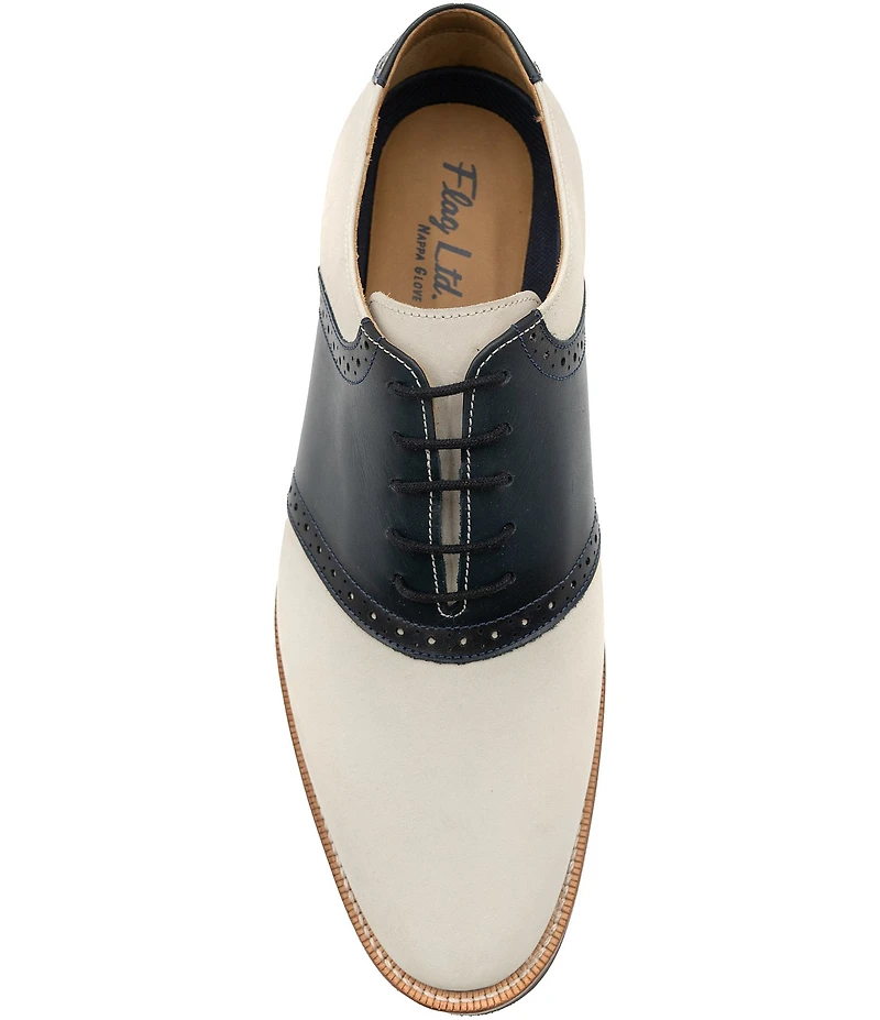 Flag LTD. Men's Copley Nubuck Leather Brogue Detail Saddle Dress Oxfords
