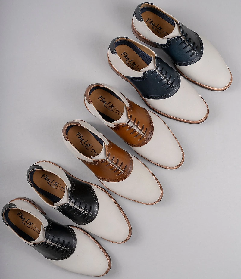 Flag LTD. Men's Copley Nubuck Leather Brogue Detail Saddle Dress Oxfords