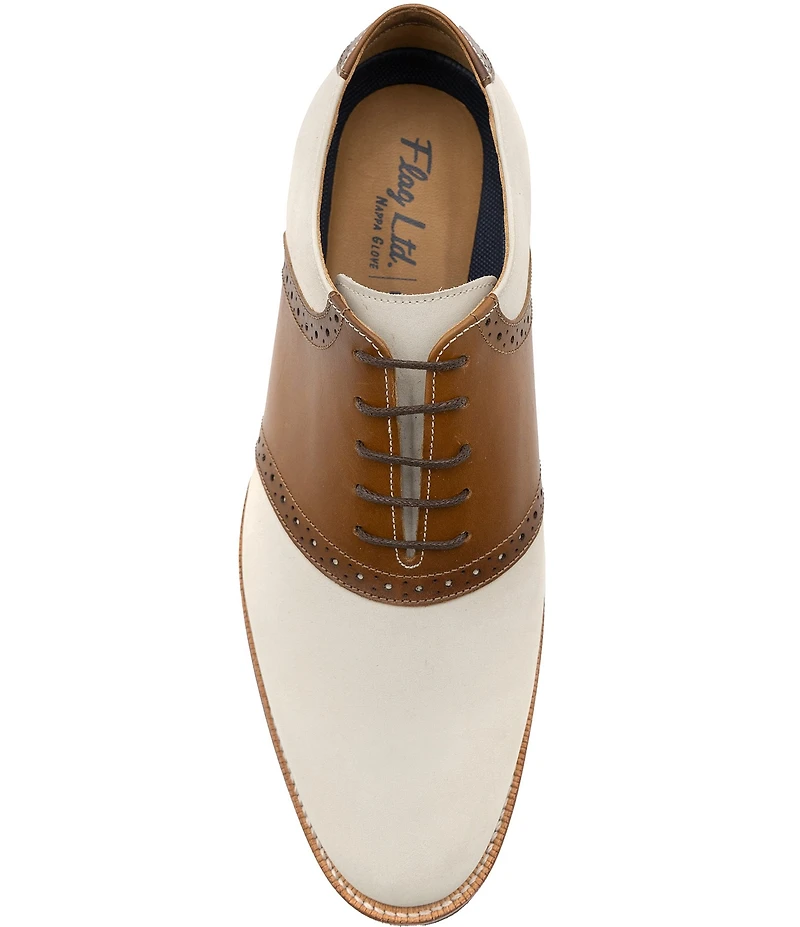 Flag LTD. Men's Copley Nubuck Leather Brogue Detail Saddle Dress Oxfords