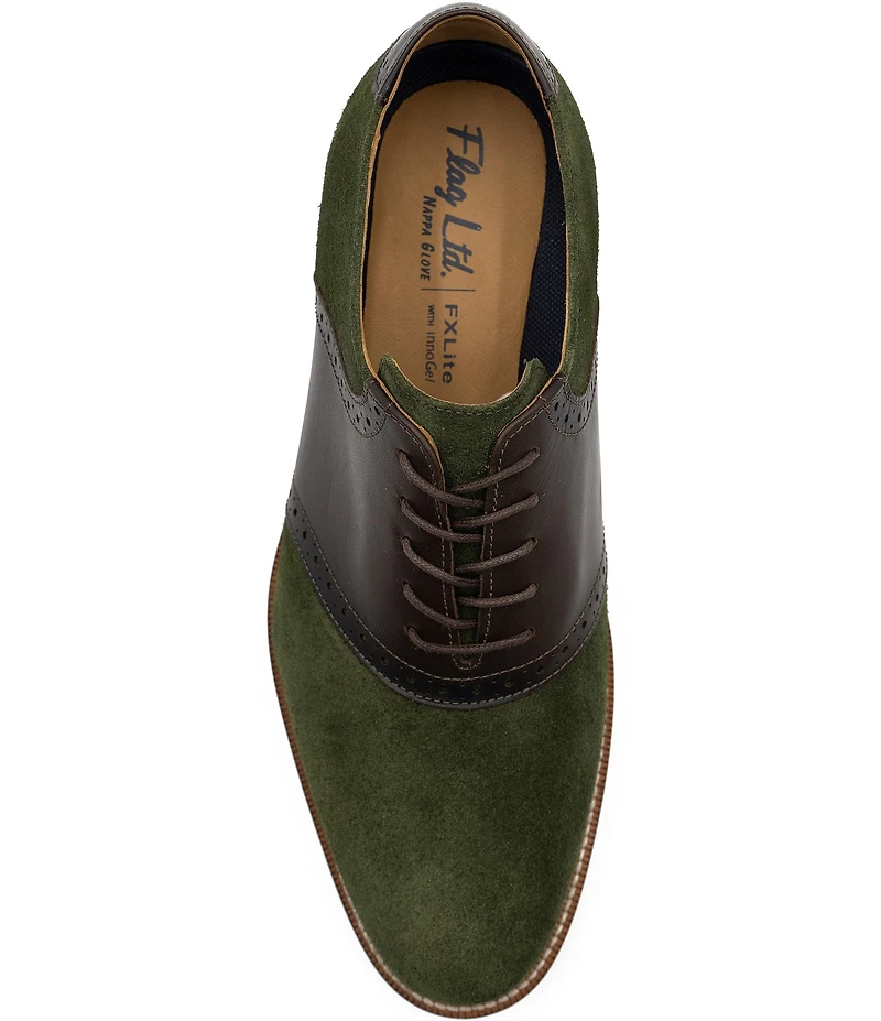 Flag LTD. Men's Copley Suede and Leather Brogue Detail Saddle Dress Oxfords