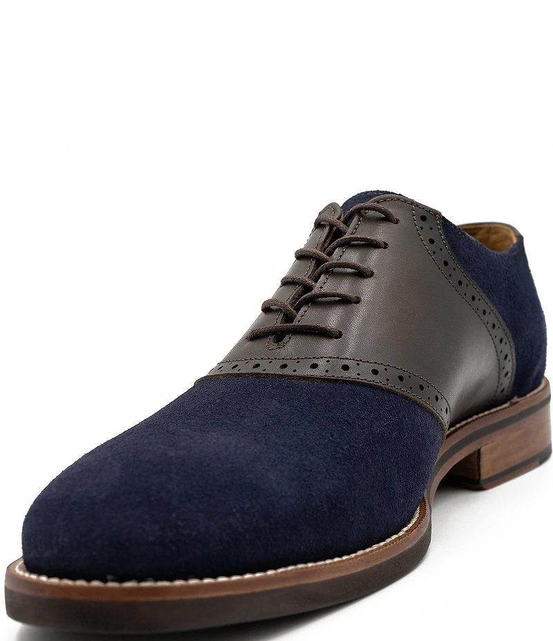 Flag LTD. Men's Copley Suede and Leather Brogue Detail Saddle Dress Oxfords