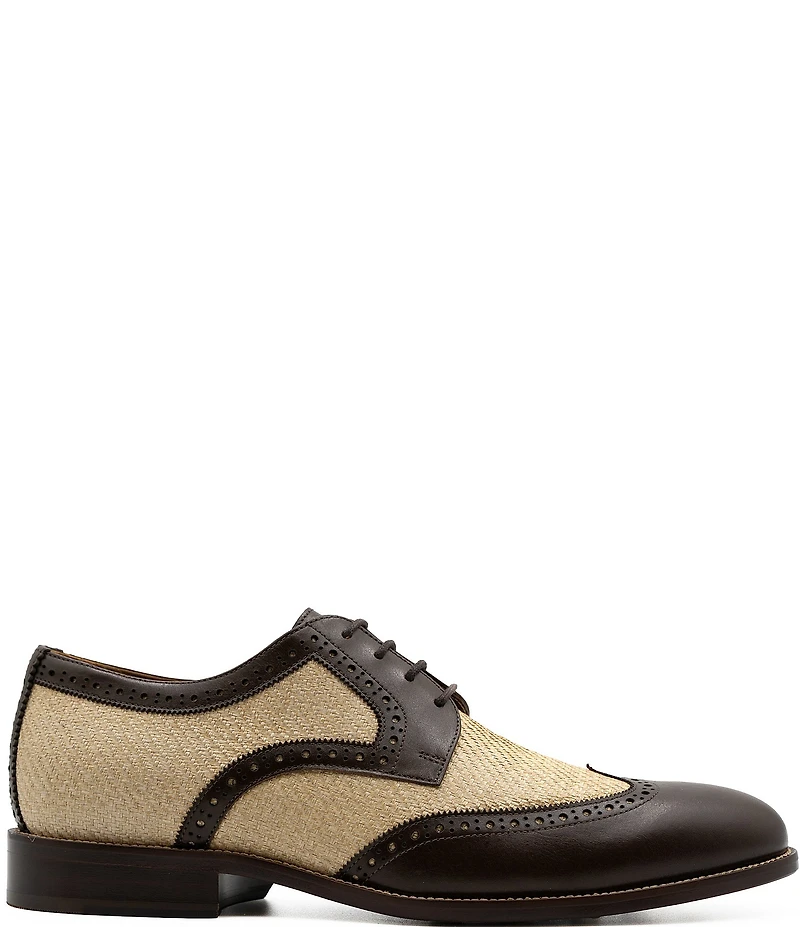 Flag LTD. Men's Kent Leather Raffia Wingtip Brogue Dress Oxfords