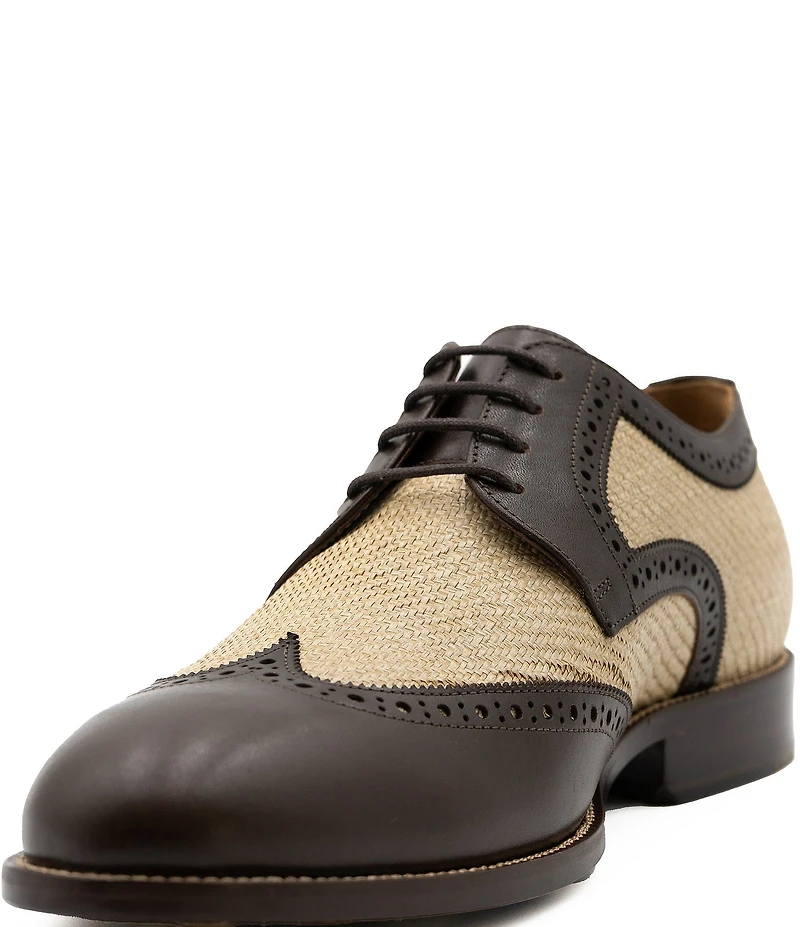 Flag LTD. Men's Kent Leather Raffia Wingtip Brogue Dress Oxfords