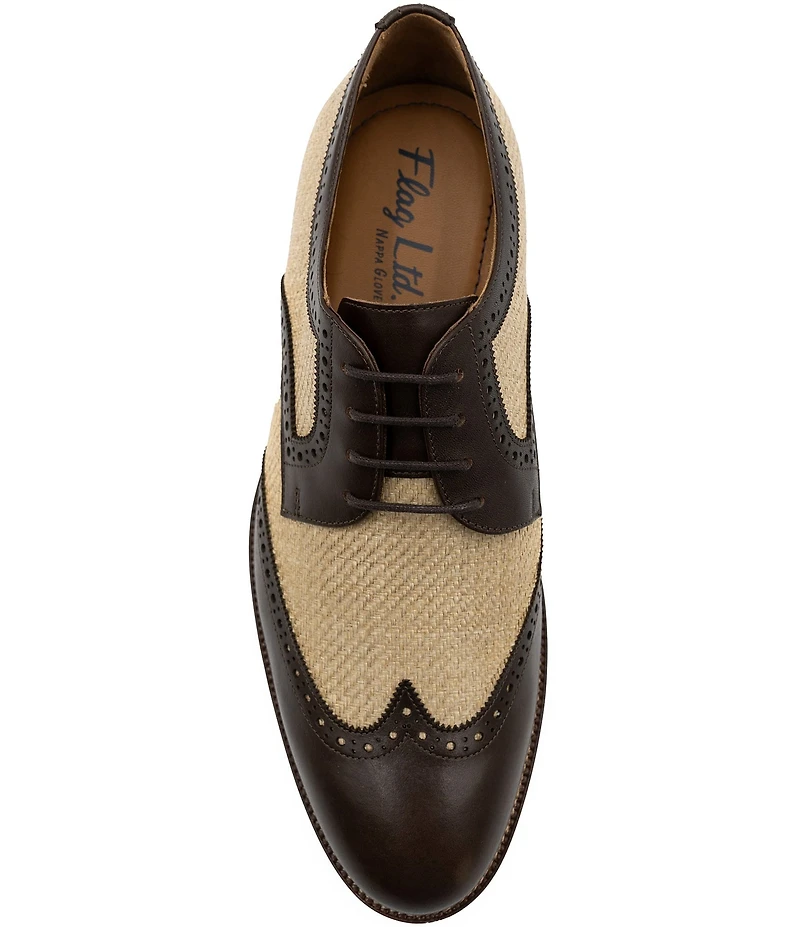 Flag LTD. Men's Kent Leather Raffia Wingtip Brogue Dress Oxfords