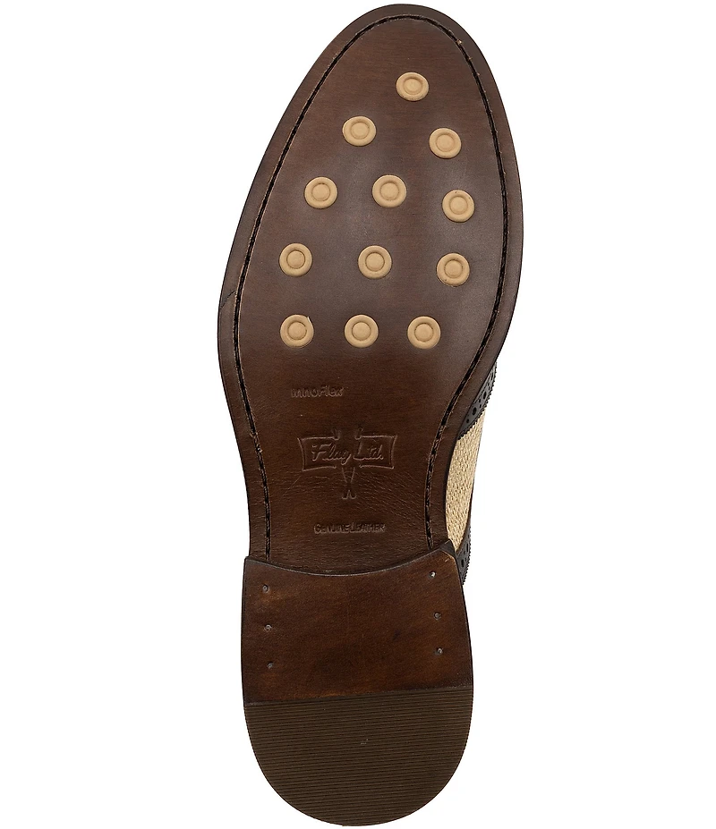 Flag LTD. Men's Kent Leather Raffia Wingtip Brogue Dress Oxfords