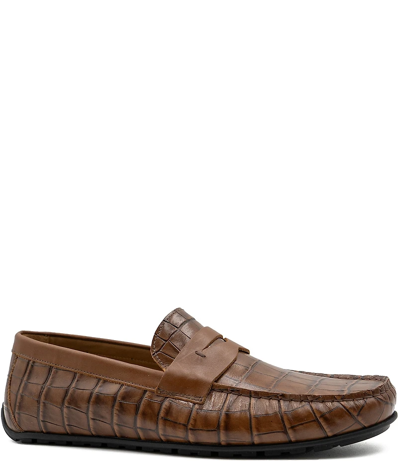 Flag LTD. Men's Mario Crocodile Embossed Leather Penny Loafer Drivers