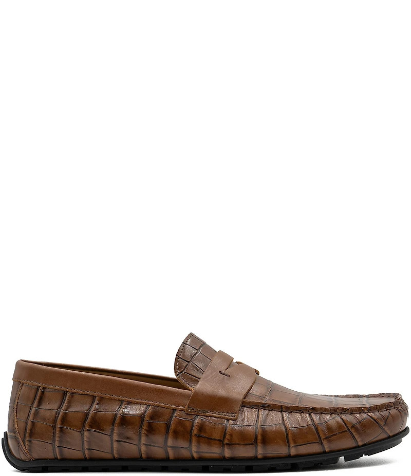 Flag LTD. Men's Mario Crocodile Embossed Leather Penny Loafer Drivers