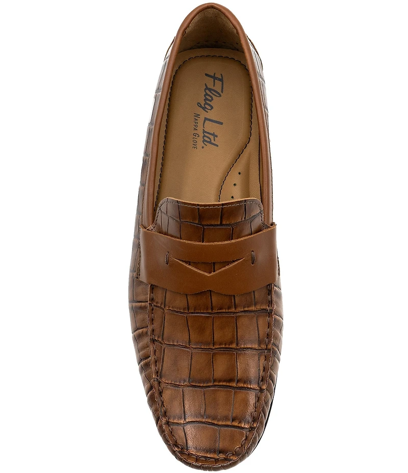 Flag LTD. Men's Mario Crocodile Embossed Leather Penny Loafer Drivers