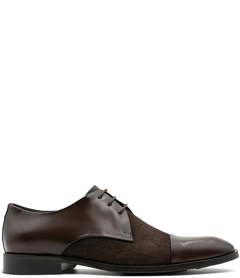 Flag LTD. Men's Nathan Leather Cap Toe and Crocodile Embossed Suede Dress Oxfords