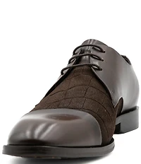 Flag LTD. Men's Nathan Leather Cap Toe and Crocodile Embossed Suede Dress Oxfords