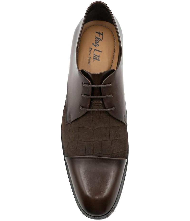 Flag LTD. Men's Nathan Leather Cap Toe and Crocodile Embossed Suede Dress Oxfords