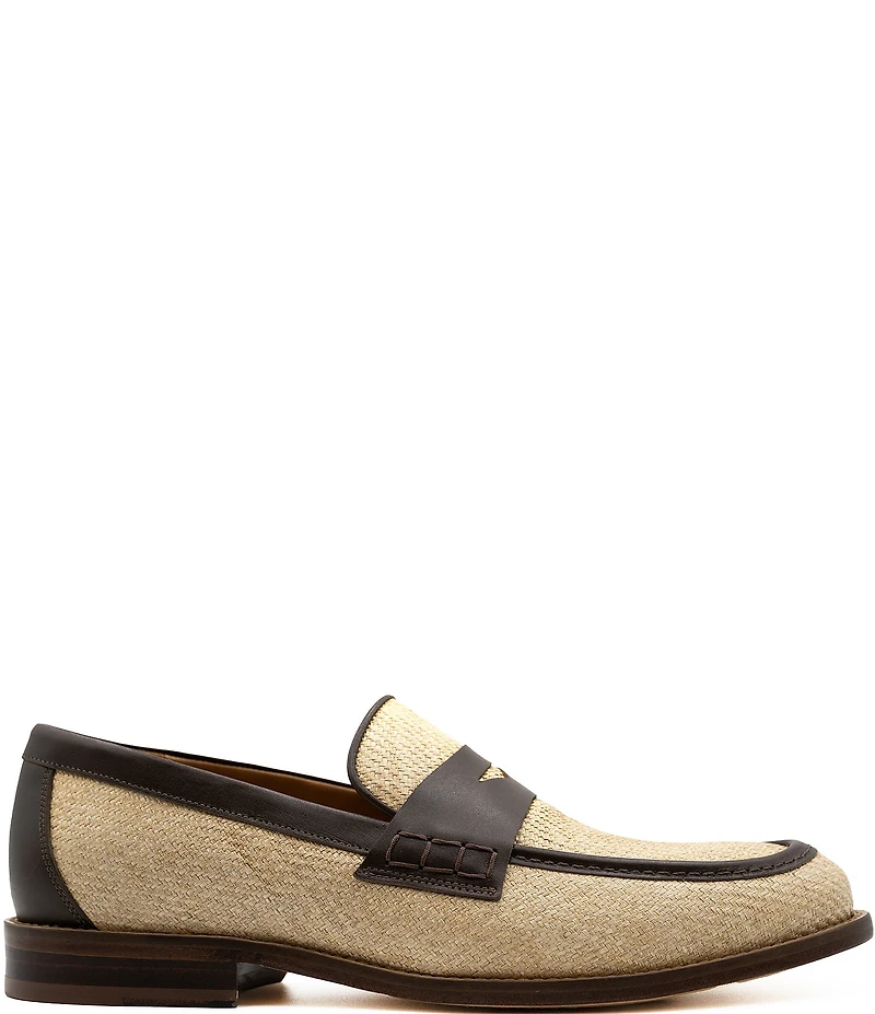 Flag LTD. Men's Rowen Raffia Leather Penny Loafers