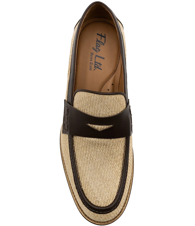 Flag LTD. Men's Rowen Raffia Leather Penny Loafers