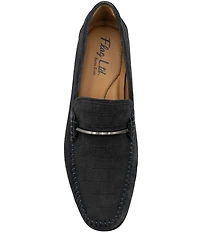 Flag LTD. Men's Vincent Bit Croco Embossed Suede Slip On Loafers