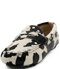 Flag LTD. Women's Morgan Cow Print Hair Calf Studded Penny Loafers