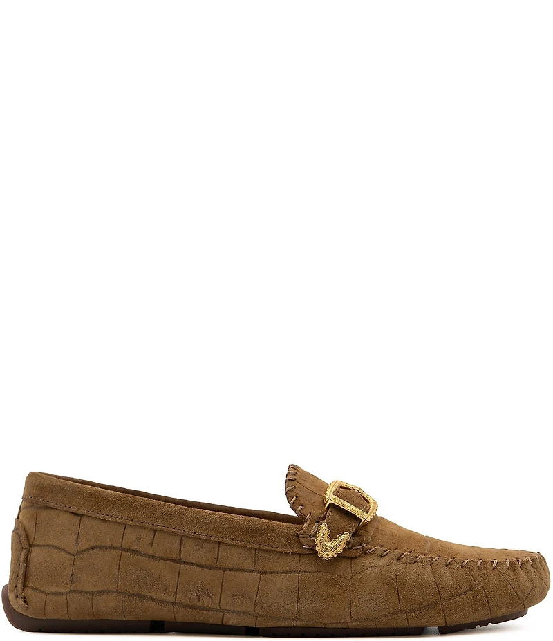 Flag LTD. Women's Morgan Crocodile Embossed Suede Penny Loafers